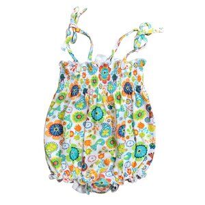 Zutano Baby Knit Romper Bubble Girls 12 Mo 100% Cotton Multicolor‎ Floral Ruffle